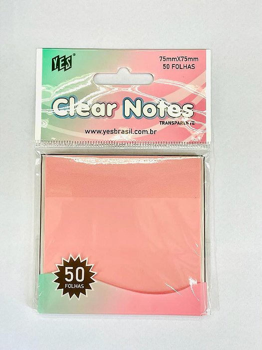 Bloco Autoadesivo Transparente Clear Notes Yes - Rosa (75x75mm)