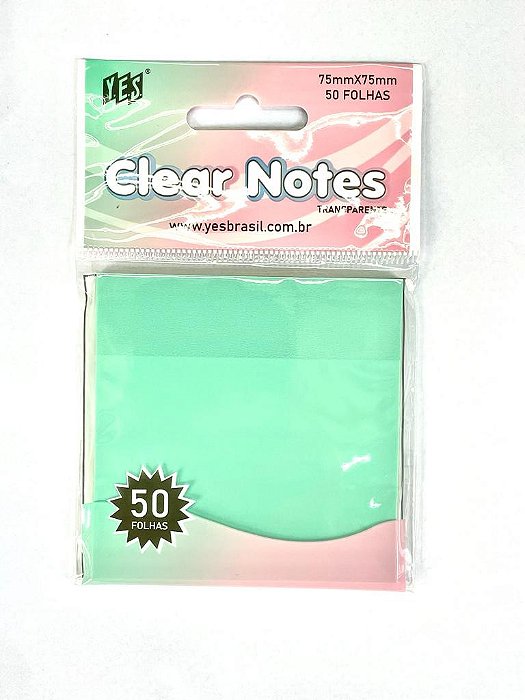 Bloco Autoadesivo Transparente Clear Notes Yes - Verde (75x75mm)