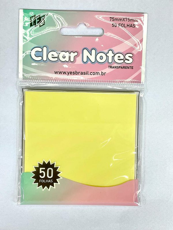 Bloco Autoadesivo Transparente Clear Notes Yes - Amarelo (75x75mm)