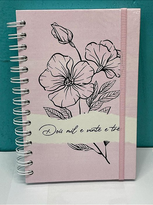 Agenda Espiral 2023 - Capa Rosa com Flores