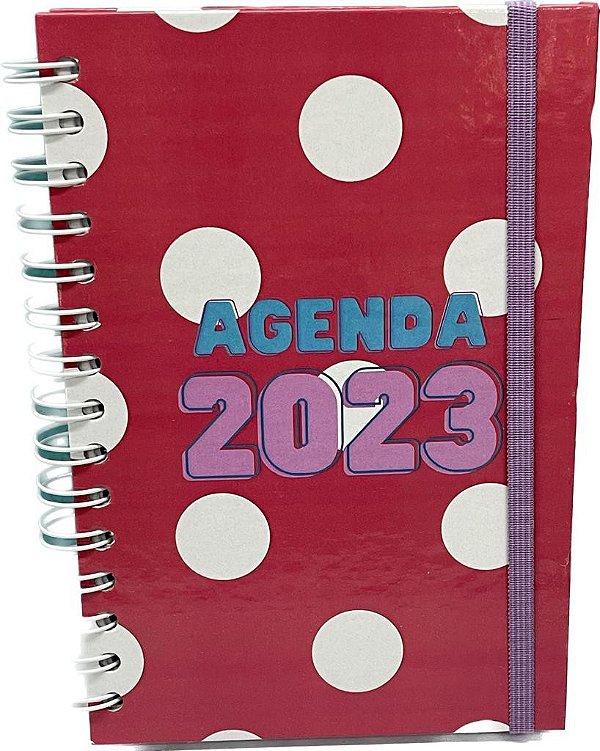 Agenda Espiral 2023 - Capa Vermelha com Bolinhas Brancas