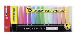 Marcador Stabilo Boss Pastel + Novas Cores c/15 pcs 1mm/4mm - Stabilo