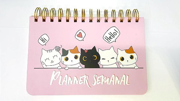 Bloco Planner Semanal Espiral Capa com 5 Gatinhos