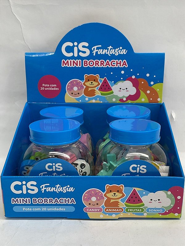 Mini Borracha Cis Fantasia C/ 4 potes Sortidos C/ 20 borrachas