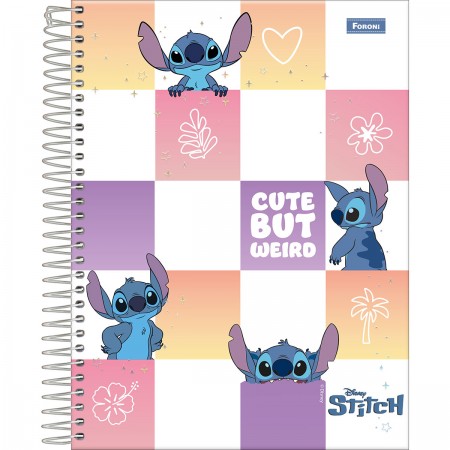 Caderno Colegial Stitch Cute But Weird 80 folhas - 1 Matéria