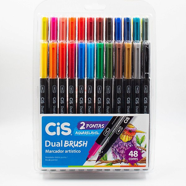 Marcador Artístico Cis Dual Brush c/2 Pontas Aquarelável c/48 Cores