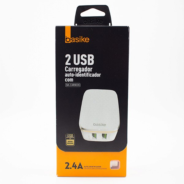 Carregador Auto- Identificador 2 USB  Basike Ba- Car0039 2.4A com Cabo de Iphone