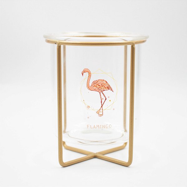 Porta Caneta Vidro Base de Metal Flamingo