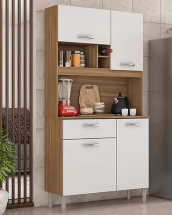 KIT DEMOBILE COZINHA MALTA - 4 PORTAS/1 GAVETA - AMENDOLA/BRANCO