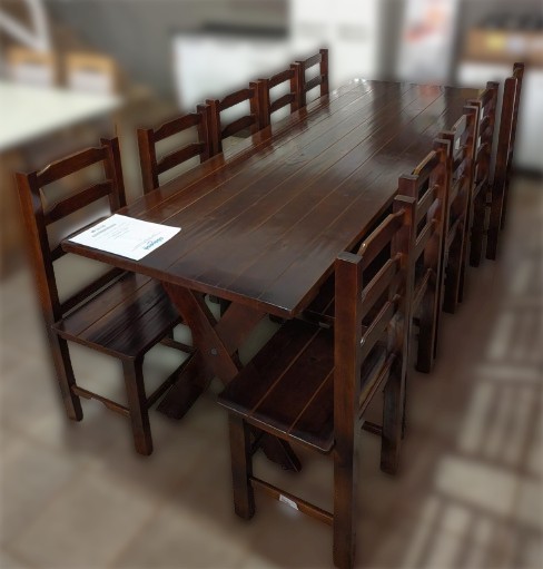 CONJUNTO PORTO MADERO - MESA C/10 CADEIRAS GRIN 2,50 PINUS - COR IMBUIA