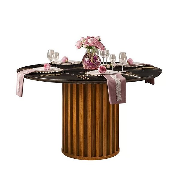 MESA DJ VIENA TAMPO CHANFRADO REDONDO - 1,36 x 1,36 - FREIJÓ/PRETO BRILHO