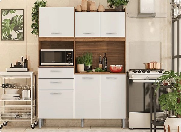 KIT DEMOBILE COZINHA HARMONIA - 6 PORTAS/2 GAVETAS - AMENDOLA/BRANCO