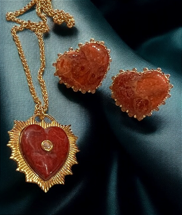 Conjunto Coração Coral Vermelho