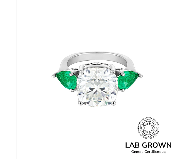 Anel Emerald Lab Grown Glam Moissanite