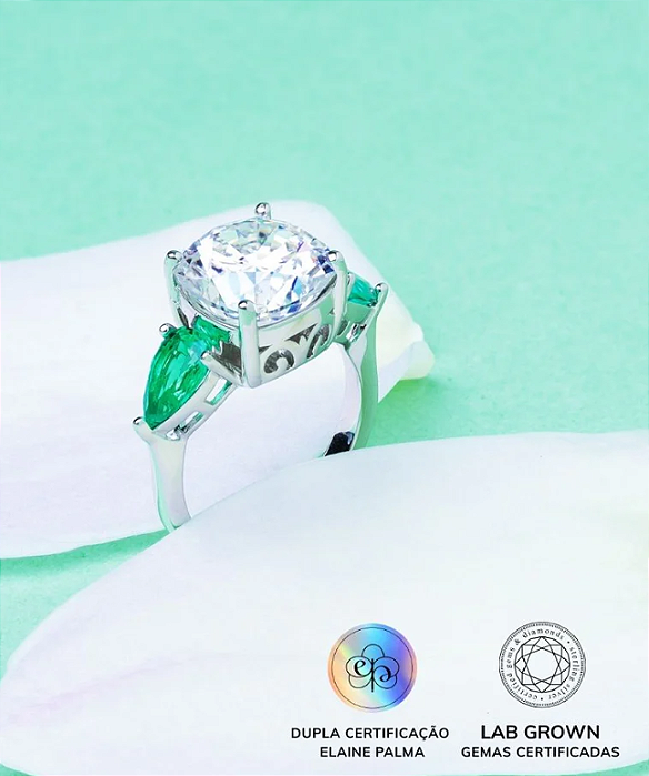 Anel Emerald Lab Grown Glam Moissanite