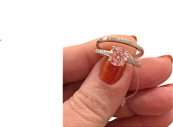 Anel Solitario  Moissanite com Aparador