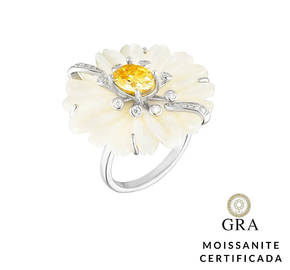 Anel Flor Madrepérola Moissanite 3,34 cts