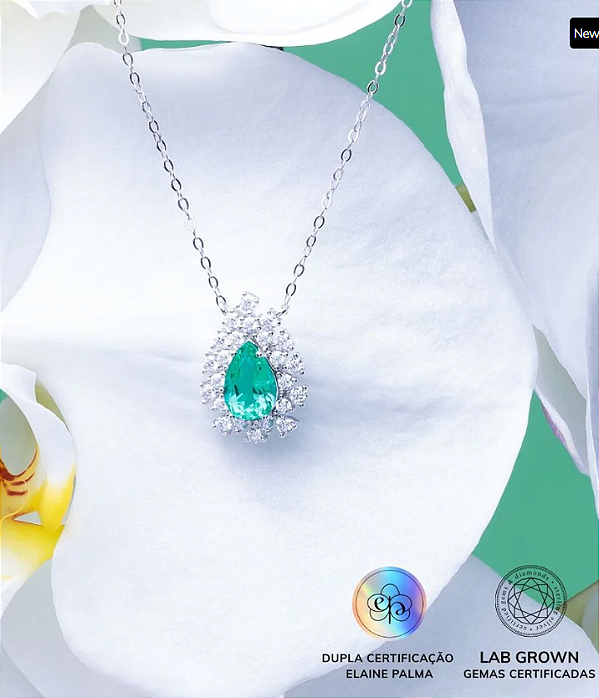 Colar Gota Emerald com Esmeralda de Laboratório