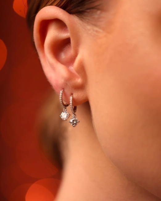 Brinco Argola Com Pingente Moissanite