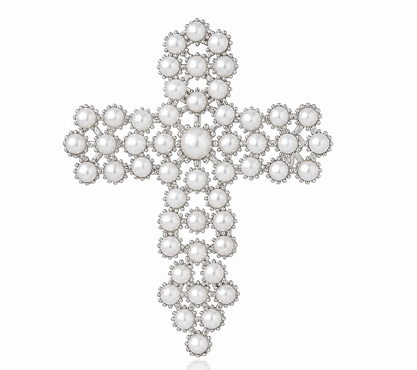 Broche Crucifixo Perola Rodium Cristina Sabatini