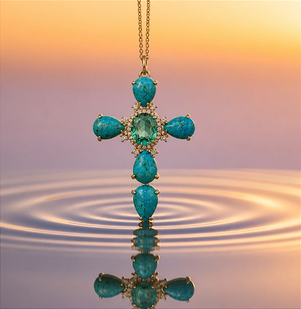 Colar Crucifixo Turquesa