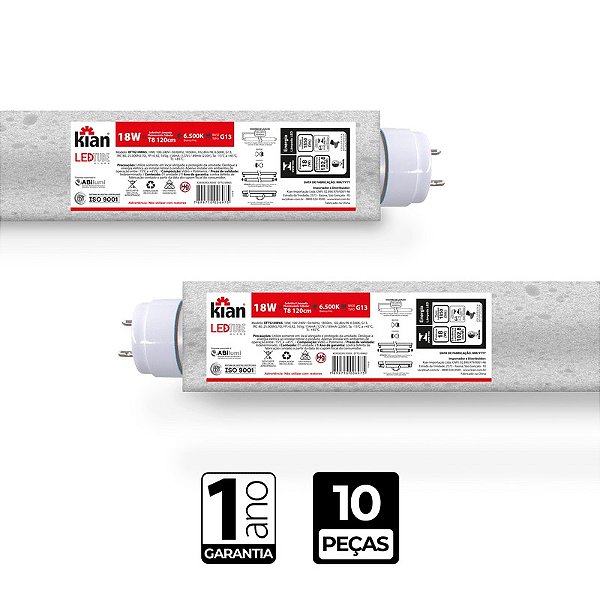 Lâmpada Led Tube Glass 18W 6.500K Branca Fria Bivolt Kian