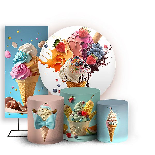 KIT Redondo Trio e Faixa - Sorveteria - Sublimado 3D