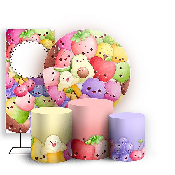 KIT Redondo Trio e Faixa - Frutas Cute - Sublimado 3D