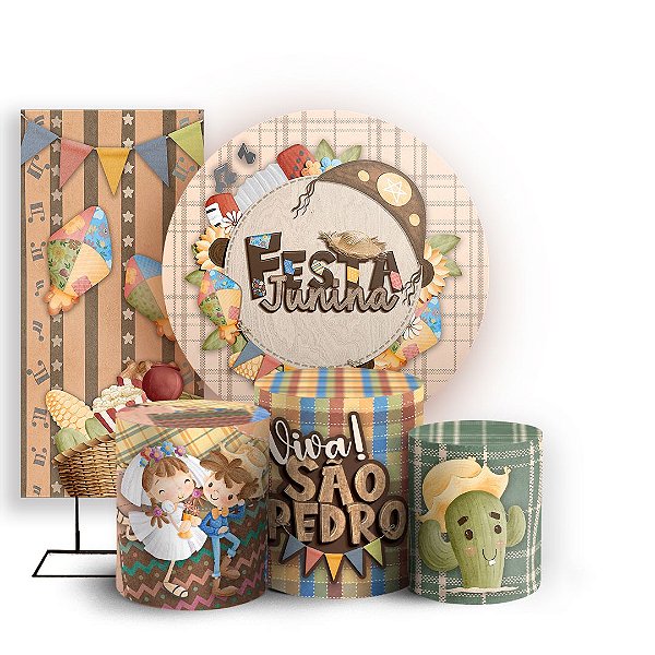 KIT Redondo Trio e Faixa - Festa Junina - Sublimado 3D