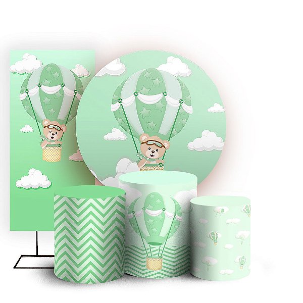 KIT Redondo Trio e Faixa - Ursinho Baloeiro Verde - Sublimado 3D