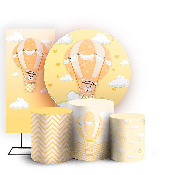 KIT Redondo Trio e Faixa - Ursinha Baloeira Amarela - Sublimado 3D