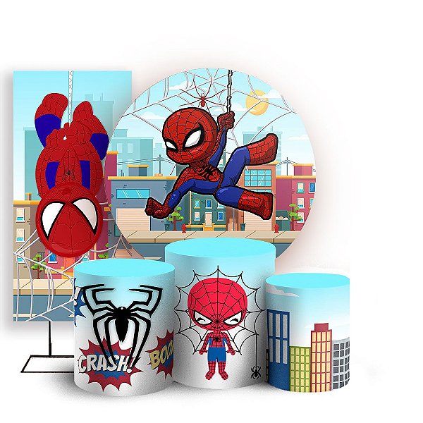 KIT Redondo Trio e Faixa - Homem Aranha Cute - Sublimado 3D