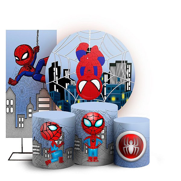 KIT Redondo Trio e Faixa - Homem Aranha Cute - Sublimado 3D