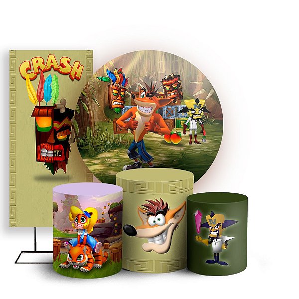 KIT Redondo Trio e Faixa - Crash Bandicoot - Sublimado 3D