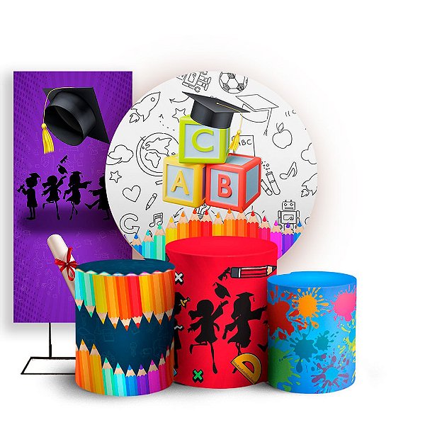 KIT Redondo Trio e Faixa - Formatura Infantil - Sublimado 3D