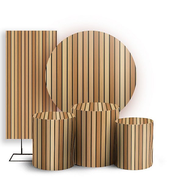 KIT Redondo Trio e Faixa - Madeira Ripada - Sublimado 3D