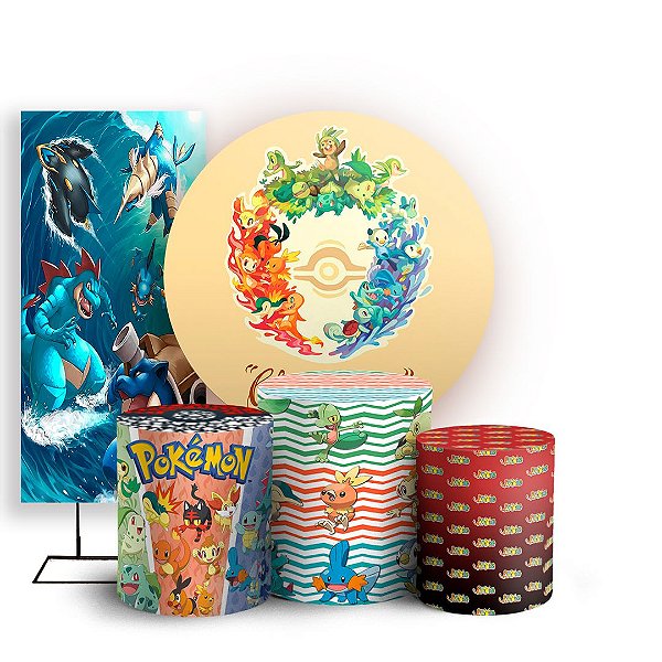 KIT Redondo Trio e Faixa - Pokemon Iniciais - Sublimado 3D