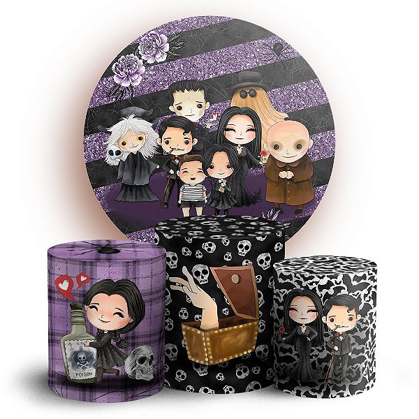 KIT Redondo e Trio - Familia Addams Cute - Sublimado 3D