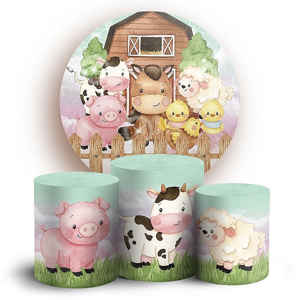 KIT Redondo e Trio - Fazendinha Aquarela - Sublimado 3D