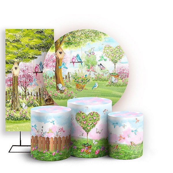 KIT Redondo Trio e Faixa - Jardim Aquarela - Sublimado 3D