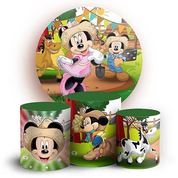 KIT Redondo e Trio - Minnie Fazendeira - Sublimado 3D