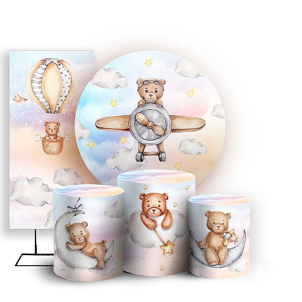 KIT Redondo Trio e Faixa - Ursinho Aviador - Sublimado 3D