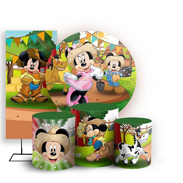 KIT Redondo Trio e Faixa - Minnie Fazendeira - Sublimado 3D
