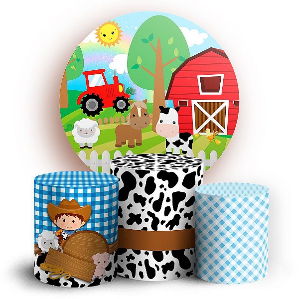 KIT Redondo e Trio - Fazendinha Azul - Sublimado 3D