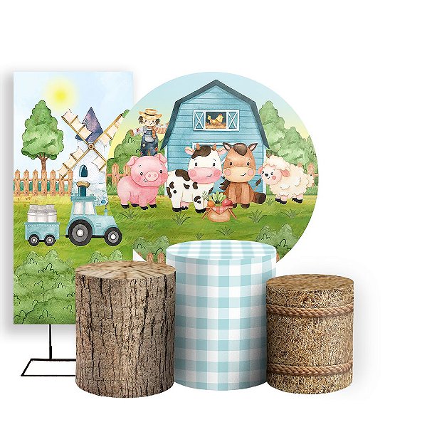 KIT Redondo Trio e Faixa - Fazendinha Aquarela - Sublimado 3D