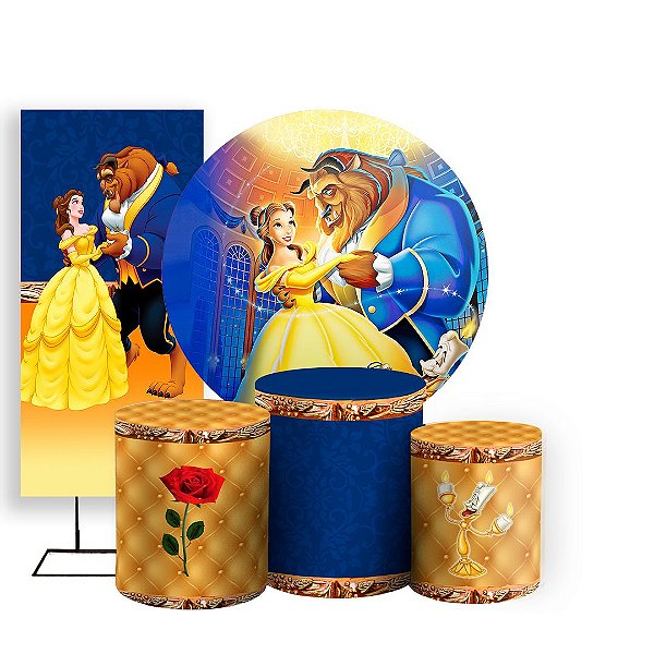 KIT Redondo Trio e Faixa - A Bela e a Fera - Sublimado 3D