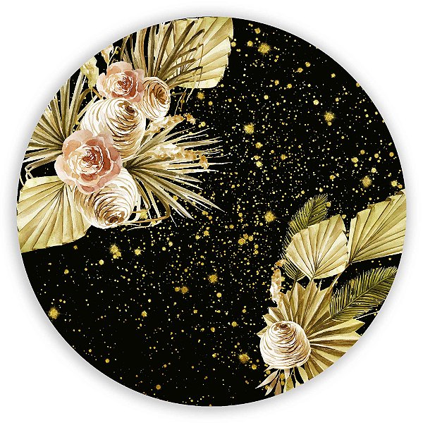 Painel Redondo - Floral Dourado - Sublimado 3D