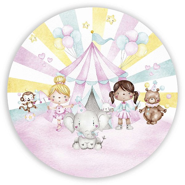 Painel Redondo - Circo Rosa Aquarelado - Sublimado 3D