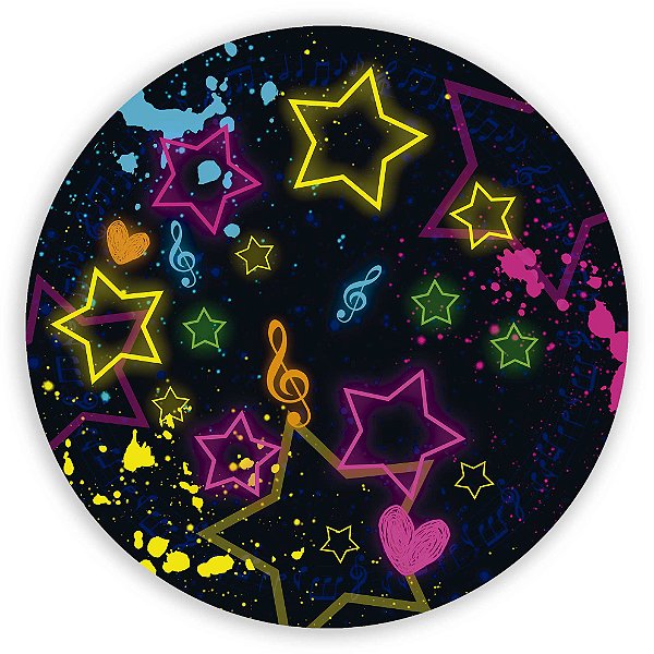Painel Redondo - Estrelas Neon Grunge - Sublimado 3D
