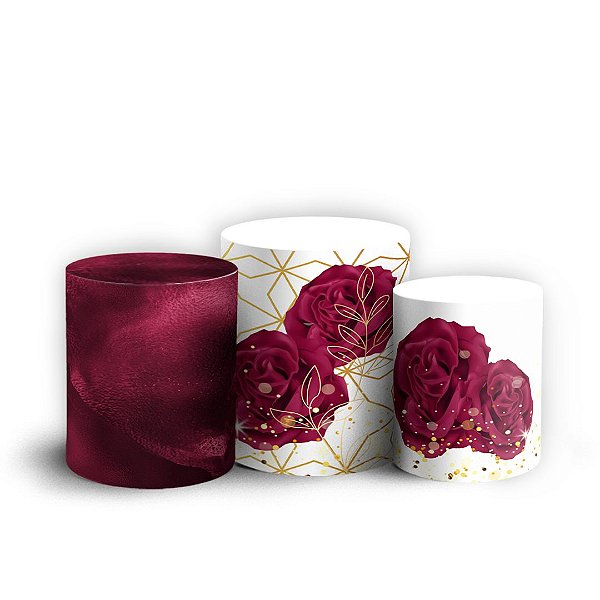 Trio Cilindro - Floral Marsala - Sublimado 3D + Elástico